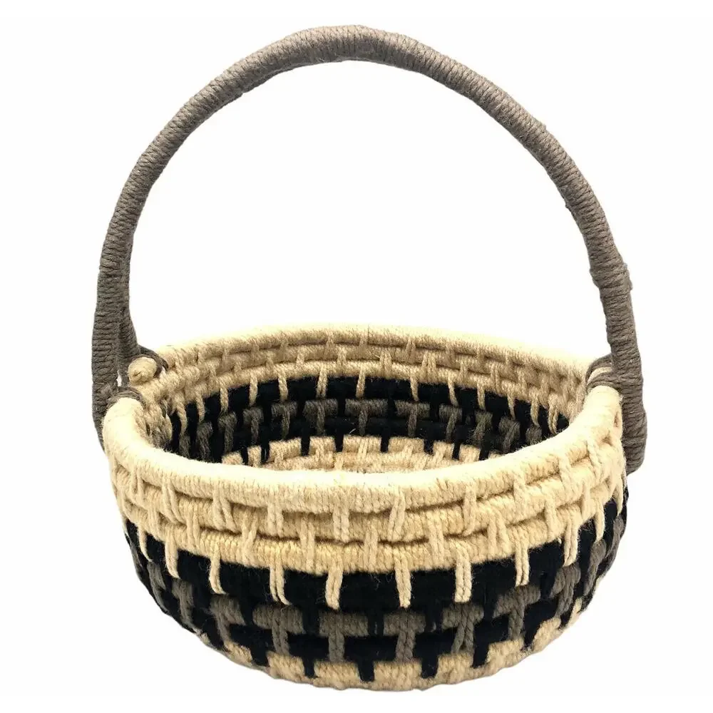 Decorative Coil Yarn Round Basket with Handle 12